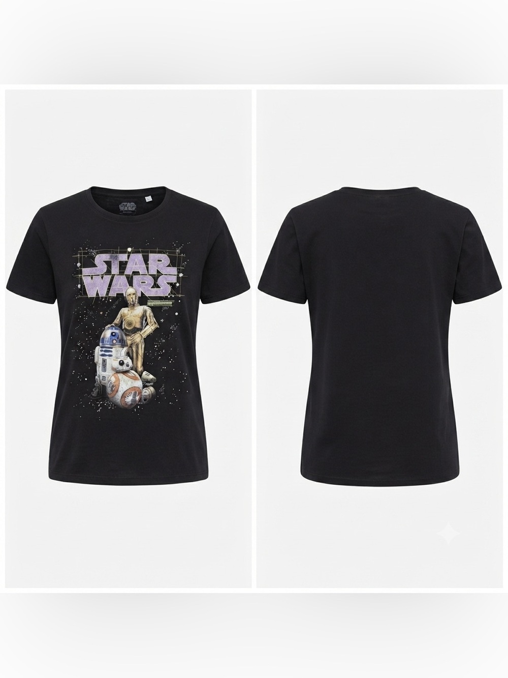 H&M Black Star Wars T-Shirt with C-3PO, R2-D2 & BB-8 Graphic Size S Unisex